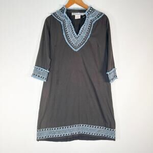 Gretchen Scott Binge Embroidered Tunic Dress Charcoal Grey Blue